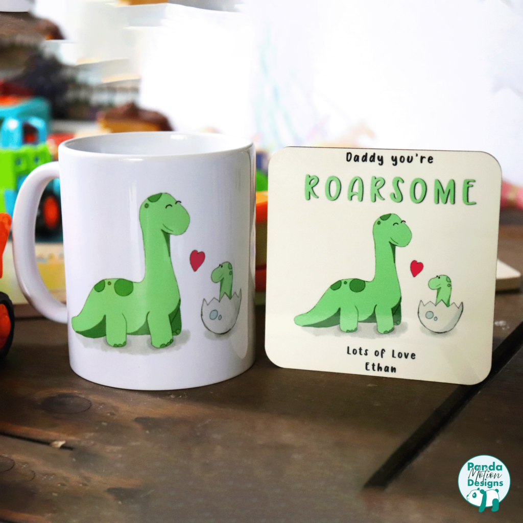 Personalised Panda Motion mug and coaster set
